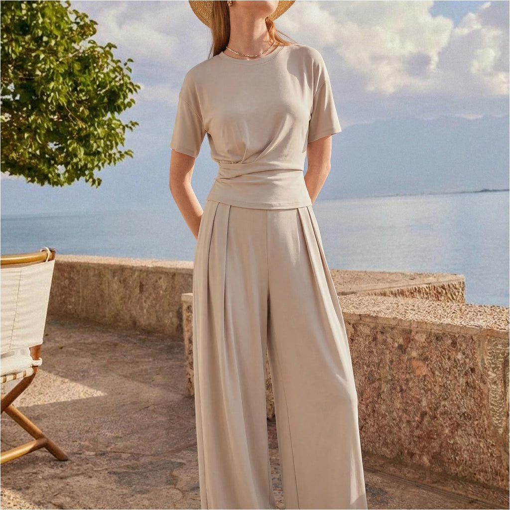 Women-s-Beige-Two-Piece-Set---Crew-Neck-Top---Wide-Leg-Trous_1