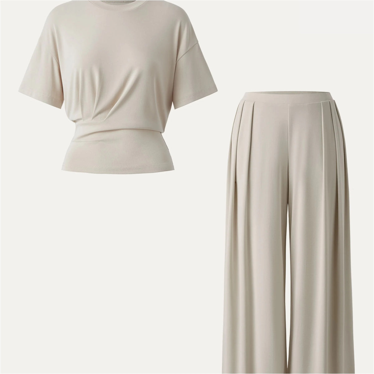 Women-s-Beige-Two-Piece-Set---Crew-Neck-Top---Wide-Leg-Trous_2