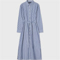 Women's Blue Striped Button-Up Midi Shirt Dress2