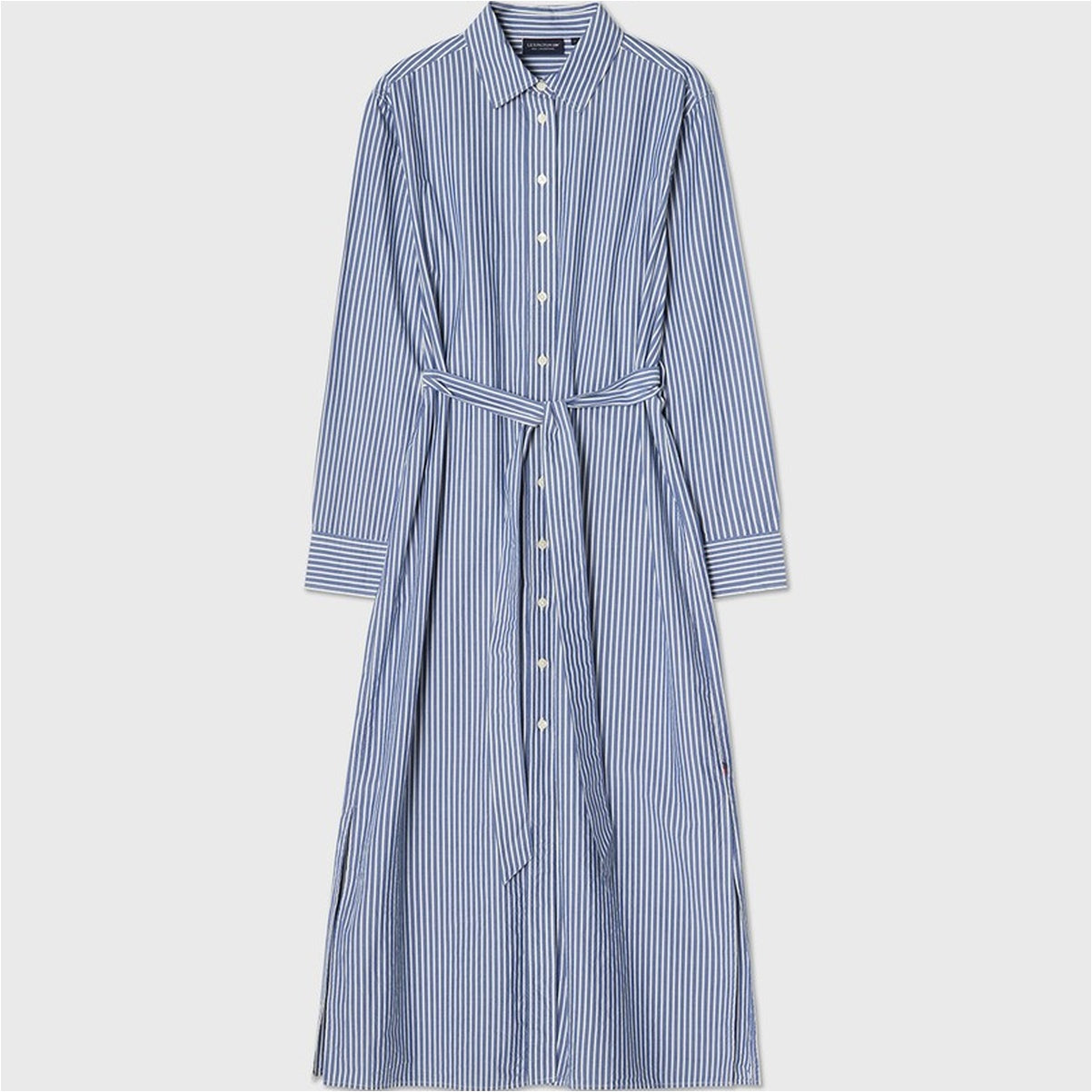 Women's Blue Striped Button-Up Midi Shirt Dress2