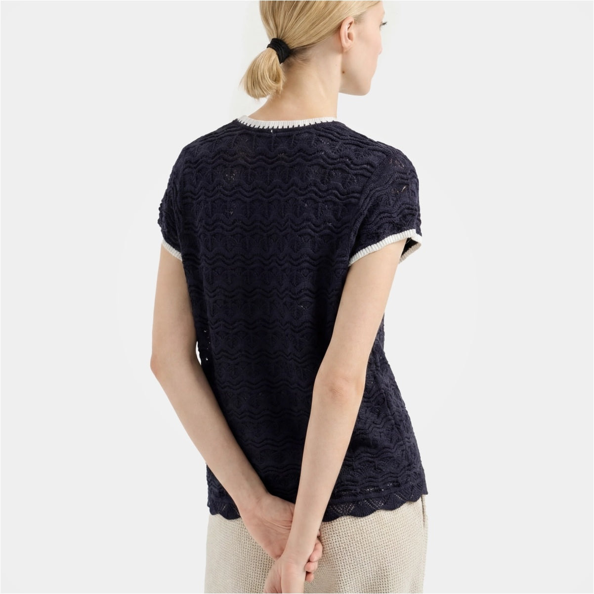 Women's Navy Textured Knit Top