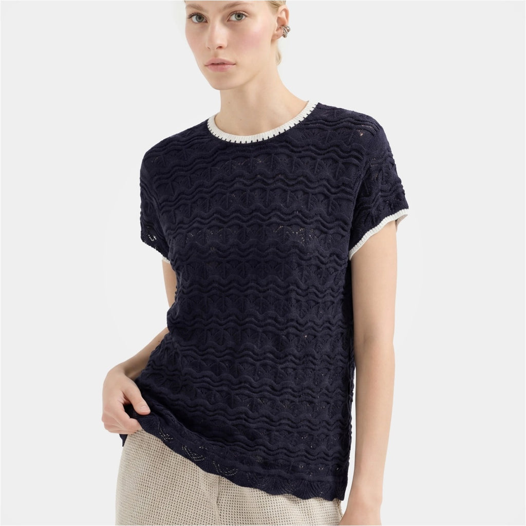 Women's Navy Textured Knit Top