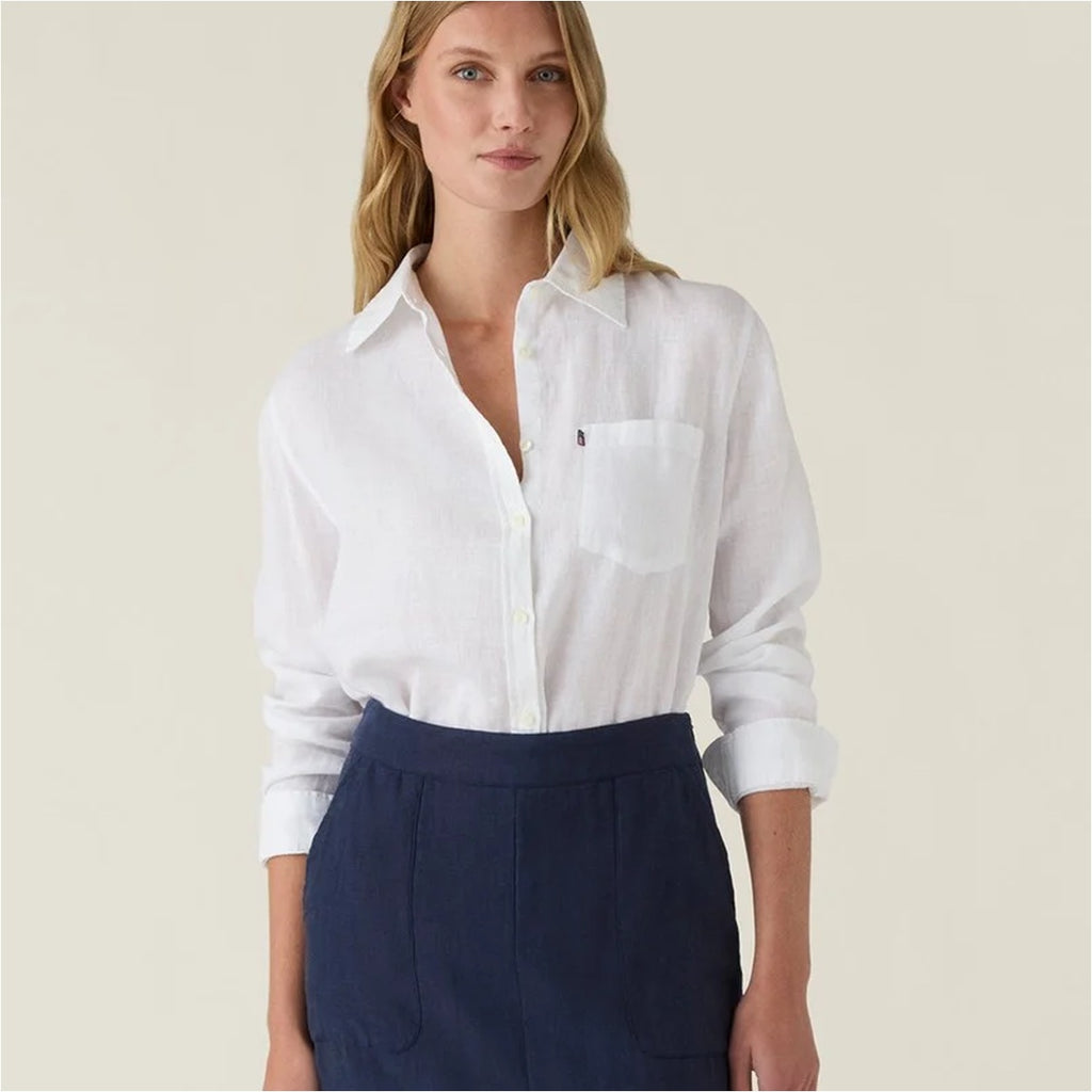 Women's White Linen Button-Up Shirt2