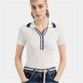 Women's White Ribbed Knit Polo Top